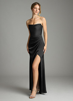 Azazie Leonis Bridesmaid Dresses Black Mermaid Pleated Stretch Satin Convertible Dress image1