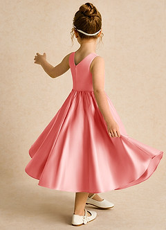 Azazie Hermia Blumenmädchenkleider A-Linie ärmellos Matte Satin Kleid Koralle image5