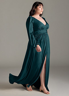 Azazie Norah Bridesmaid Dresses Pine A-Line Stretch Satin Dress image10