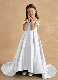 Azazie Jodi Abiti da Ragazza di Fiori Abito A-Line in Raso Opaco Bianco image5