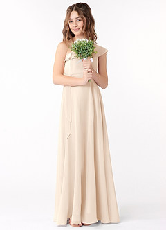 Azazie Eletta Junior Agave A-Line Ruched Chiffon Dress image1