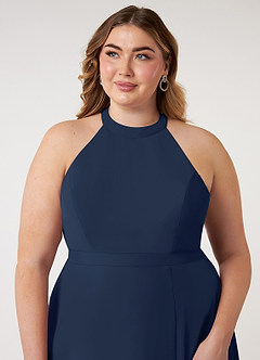 Azazie Clarice Bridesmaid Dresses Dark Navy A-Line Halter Chiffon Dress image13