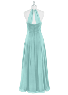 Azazie Ginger Bridesmaid Dresses Aqua A-Line Halter Pleated Chiffon Dress image7