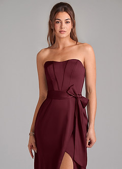 Azazie Jamie Bridesmaid Dresses Cabernet A-Line Strapless Stretch Satin Convertible Dress image6