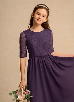 Azazie Pippin Junior Formal vestidos de niña de las flores Vestido de Ciruela de Encaje de Corte En A image3