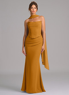 Azazie Sorrel Bridesmaid Dresses Butterscotch Mermaid Corset Chiffon Dress image4