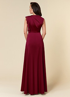 Azazie Narine Mother of the Bride Dresses Burgundy A-Line High Neckline Pleated Stretch Satin Dress image5