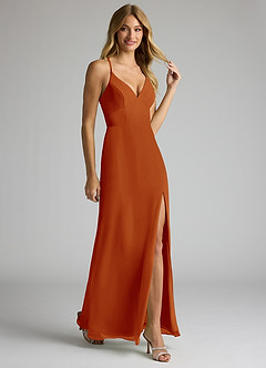 Azazie Becca Bridesmaid Dresses Paprika Sheath V-Neck Chiffon Dress image2
