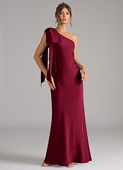 Azazie Capri Brautjungfernkleider Meerjungfrau-Linie One-Shoulder Stretch-Satin Kleid Burgunderrot image1