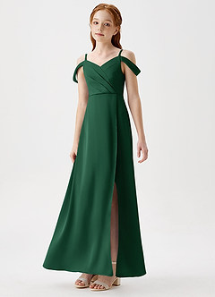Azazie Ocean Junior Vestido de Verde Oscuro de Satén Elástico de Corte en A con Vestidos sin tirantes image5