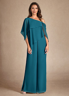 Azazie Halima Mother of the Bride Dresses Ink Blue Jumpsuit/Pantsuit Side Slit Chiffon Dress image7