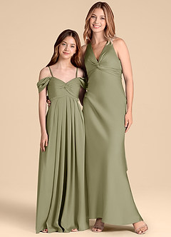 Azazie Kaitlynn Junior Vestido de Pistacho de Satén Elástico de Corte en A con Vestidos sin tirantes image3