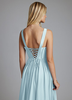Azazie Delmie Bridesmaid Dresses Cloud Blue A-Line Corset Stretch Satin Dress image3