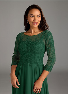 Azazie Marge vestidos de madre de la novia Vestido de Verde Oscuro de Gasa de Corte En A con Encaje redondo image5
