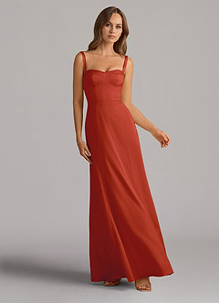 Azazie Amaris Bridesmaid Dresses Rust A-Line Corset Stretch Satin Dress image1