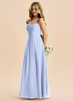 Azazie Bear Junior A-linja Pliseerattu Sifonki Lattian pituus Nuorempi morsiusneito Pukeutua image5