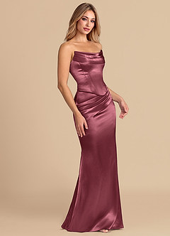 Azazie Sorrel Robes de demoiselle d'honneur Robe Sirène Convertible en Satiné métallisé Corset Rose Du Désert image5
