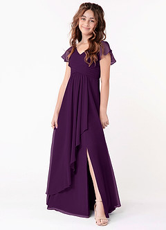 Azazie Omari Junior Grape A-Line Ruched Chiffon Dress image1