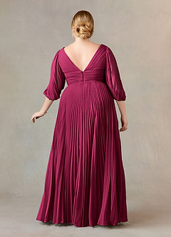 Azazie Zahara Final Sale Burgundy A-Line V-Neck Pleated Chiffon Dress image8