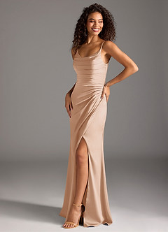 Azazie Deandra Bridesmaid Dresses English Rose Mermaid Pleated Stretch Satin Dress image1