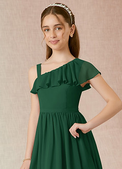 Azazie Mango Junior A-Linie Gestreift Chiffon Kleid Dunkelgrün image4