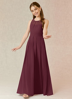 Azazie Bibiane Junior Cabernet A-Line Pleated Chiffon Dress image4