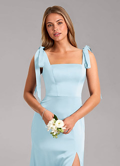 Azazie Frostine Bridesmaid Dresses Sky Blue A-Line Bow Stretch Satin Dress image4