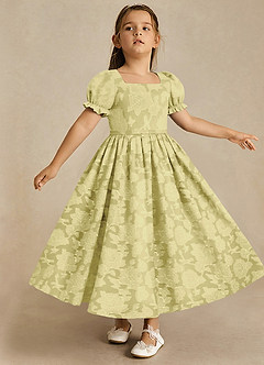 Azazie Joss Flower Girl Dresses Lemon Sorbet A-Line with Sleeves Floral Burnout Dress image3
