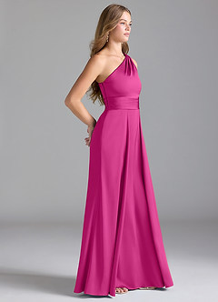 Azazie Dallas Robes de demoiselle d'honneur Robe Trapèze en Satin extensible Ue épaule Fuchsia image4