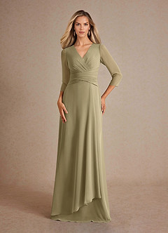 Azazie Mayfield Kleider für die Brautmutter A-Linie Plissee Chiffon Kleid Moosgrün image1