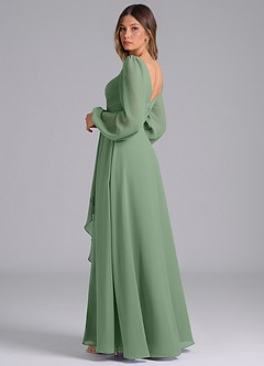 Azazie Omari Bridesmaid Dresses Matcha A-Line Long Sleeve Chiffon Dress image2
