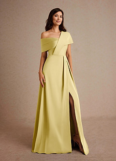 Azazie Milton Klänningar till brudens mor Klänning A-Line i Stretch Satin Plisserad Citronsorbet image8