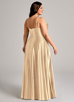 Azazie Elle Bridesmaid Dresses Gold A-Line with Pockets Metallic Satin Dress image11
