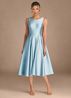 Azazie Fulton vestidos de madre de la novia Vestido de Azul Cielo de Satén Elástico de Corte En A con Plisado image5