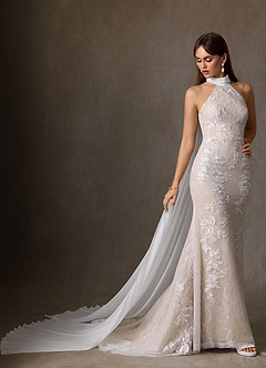 Azazie Kaiyana Suknie ślubne Osłona Wysoka Kołnierz Sznurówka Pociąg Kapliczny Sukienka image4