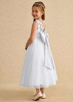 Azazie Lilli Abiti da Ragazza di Fiori Abito A-Line in Tulle Fiocco Bianco Bianco image4