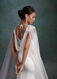 Azazie Oaklynn Wedding Dresses Diamond White Mermaid Boatneck Crepe Back Satin Dress image14
