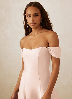 Christian Siriano Bridal for Azazie 1002 Bridesmaid Dresses Blushing Pink A-Line Off the Shoulder Stretch Satin Convertible Dress image5