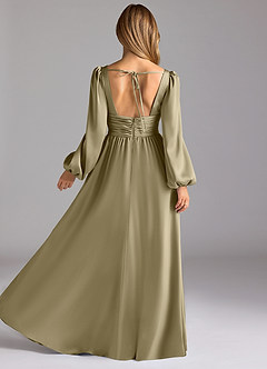 Azazie Norah Bridesmaid Dresses Moss Green A-Line Stretch Satin Dress image2