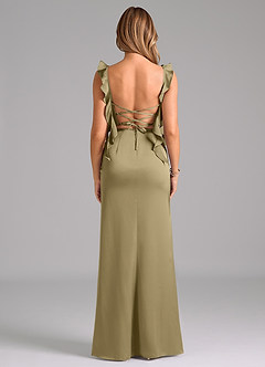 Azazie Jessamine Bridesmaid Dresses Moss Green A-Line Corset Stretch Satin Dress image6