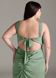 Azazie Jesaphine Bridesmaid Dresses Matcha Sheath Bow Stretch Satin Dress image13