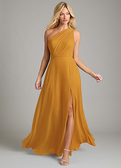 Azazie Phaedra Bridesmaid Dresses Butterscotch A-Line One Shoulder Chiffon Dress image4