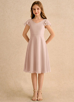 Azazie Narin Girls Formal Flower Girl Klänningar Klänning A-linje i Chiffong med ärmar image5