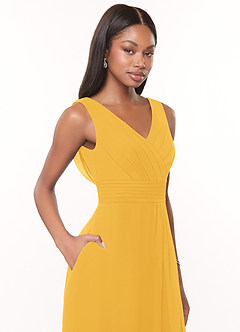 Azazie Karina Bridesmaid Dresses Marigold A-Line Pleated Chiffon Dress image5