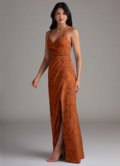 Azazie Maci Robes de demoiselle d'honneur Robe Fourreau en Blumen-Burnout Plissée Orange Brûlée image4