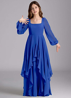 Azazie Clara Junior Jurk van Chiffon met A-Lijn Blouson Koningsblauw image6