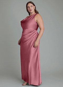 Azazie Emerson Bridesmaid Dresses Desert Rose Mermaid Off the Shoulder Metallic Satin Dress image10