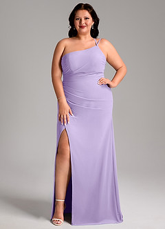 Azazie Eren Robes de demoiselle d'honneur Robe Fourreau en Mousseline de soie Ue épaule Lilas image8