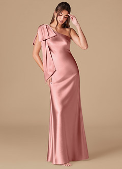 Azazie Capri Bridesmaid Dresses Rosette Sheath One Shoulder Metallic Satin Dress image1