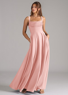 Azazie Shaude Bridesmaid Dresses Powder Pink A-Line Pleated Stretch Satin Dress image3
